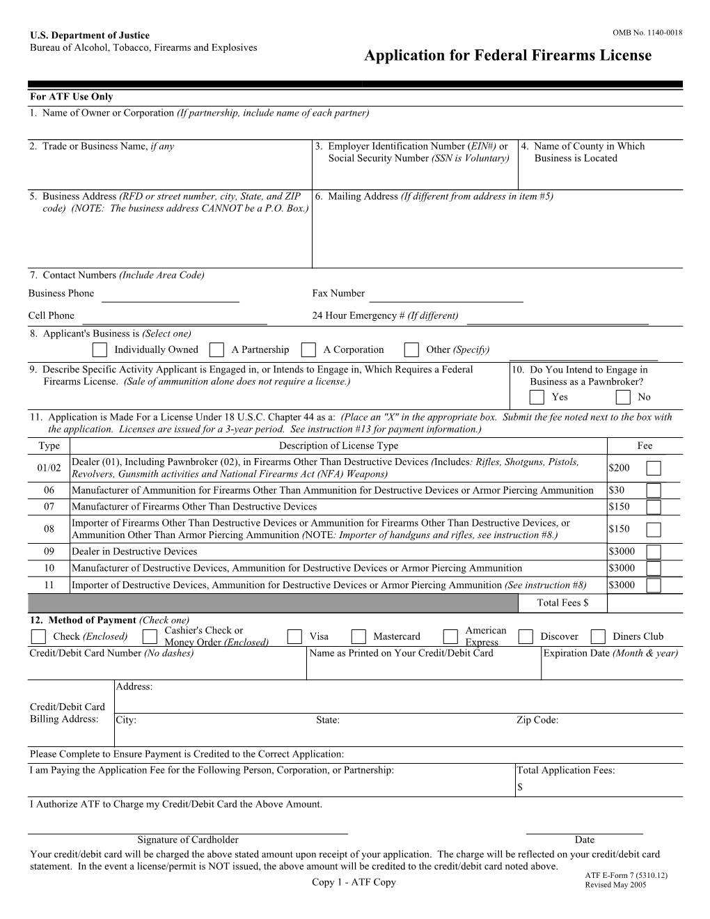 Application for Federal Firearms License