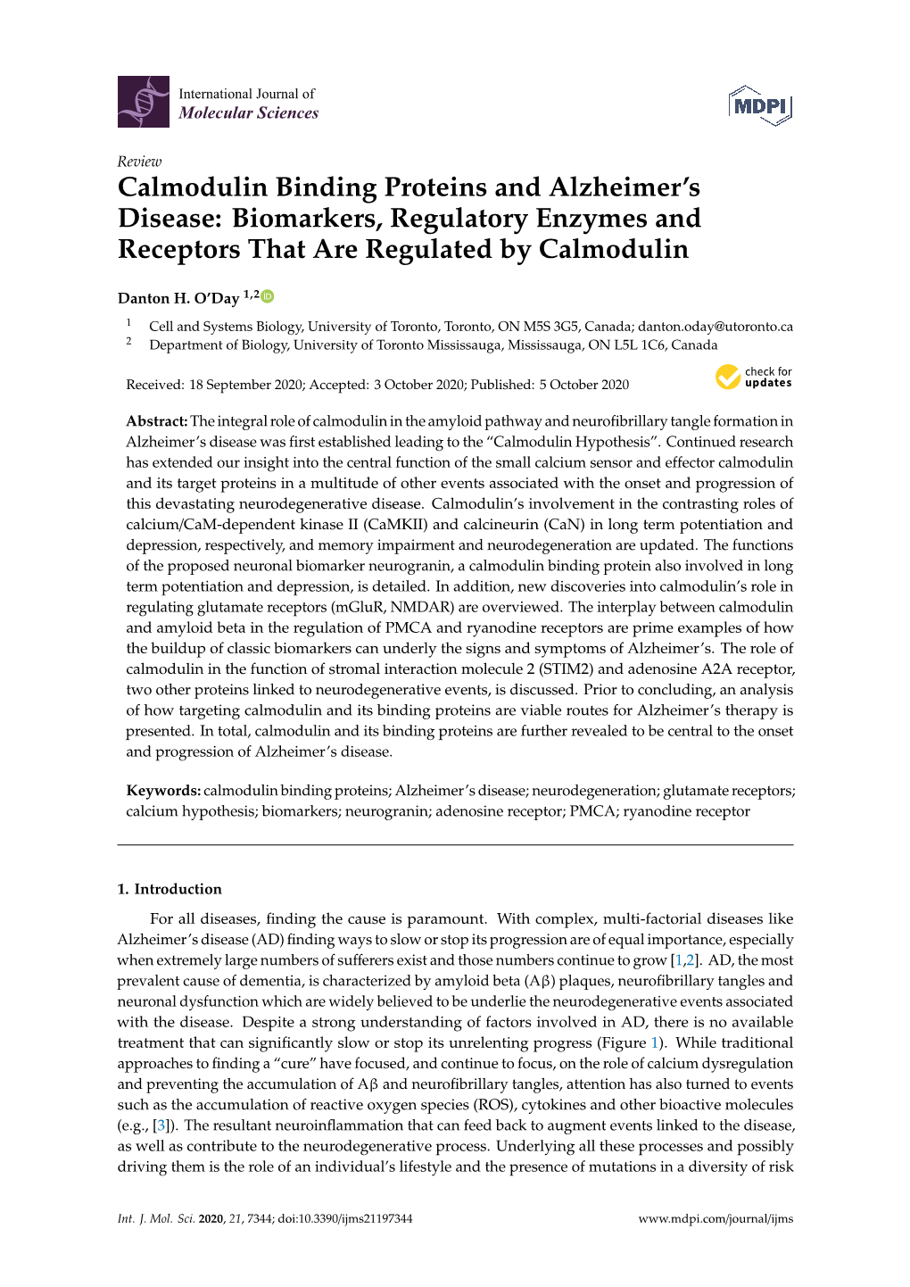 Calmodulin Binding Proteins and Alzheimer's Disease