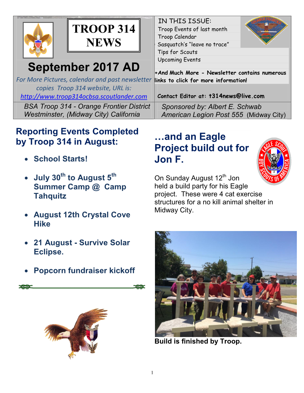 September 2017 AD TROOP 314 NEWS