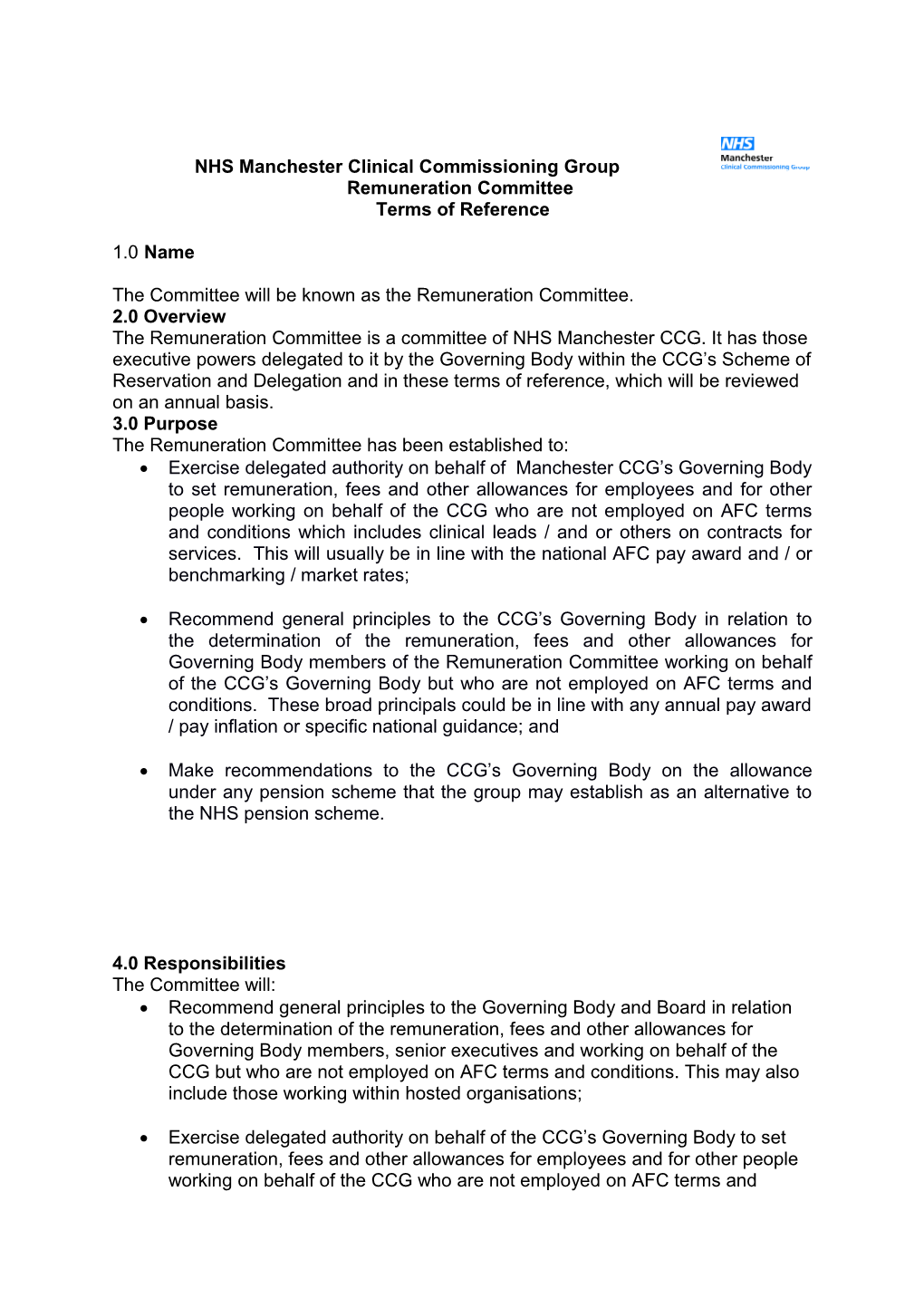 NHS Manchester CCG Remuneration Committee Terms of Reference April 2017