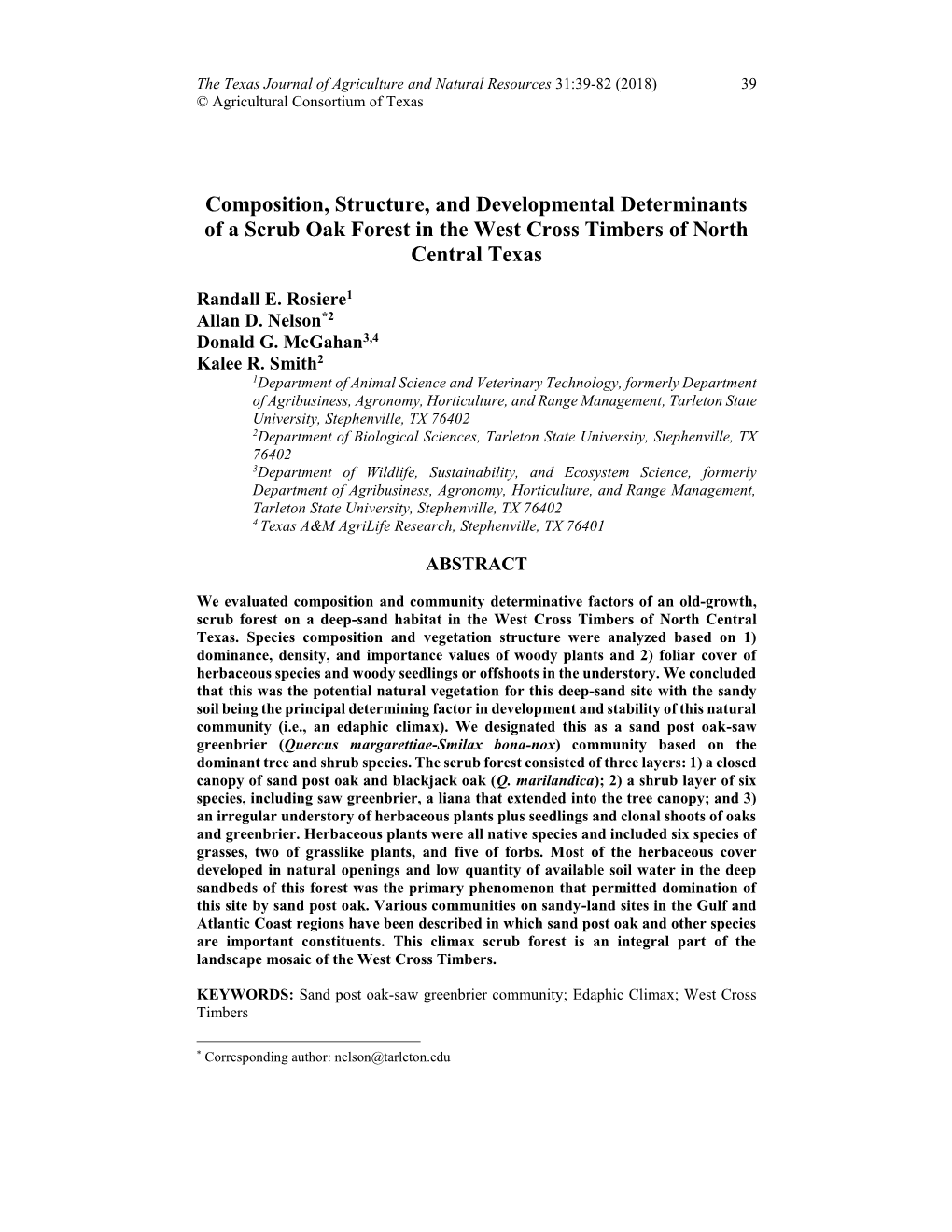 Composition, Structure, and Developmental Determinants of a Scrub Oak Forest in the West Cross Timbers of North Central Texas