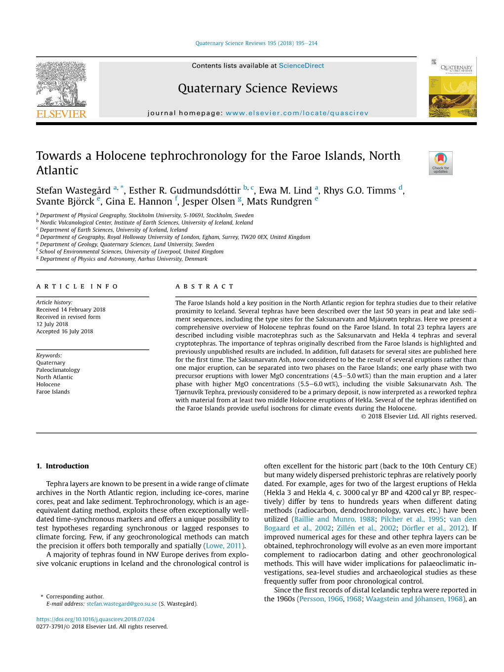 Towards a Holocene Tephrochronology for the Faroe Islands, North Atlantic