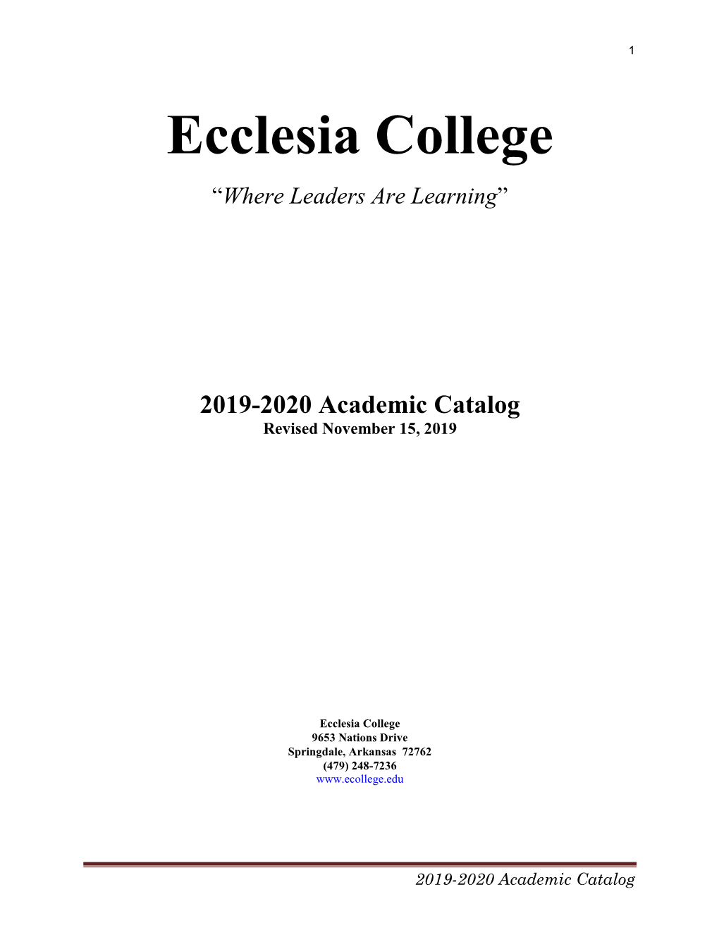 2019-2020 Academic Catalog Revised November 15, 2019