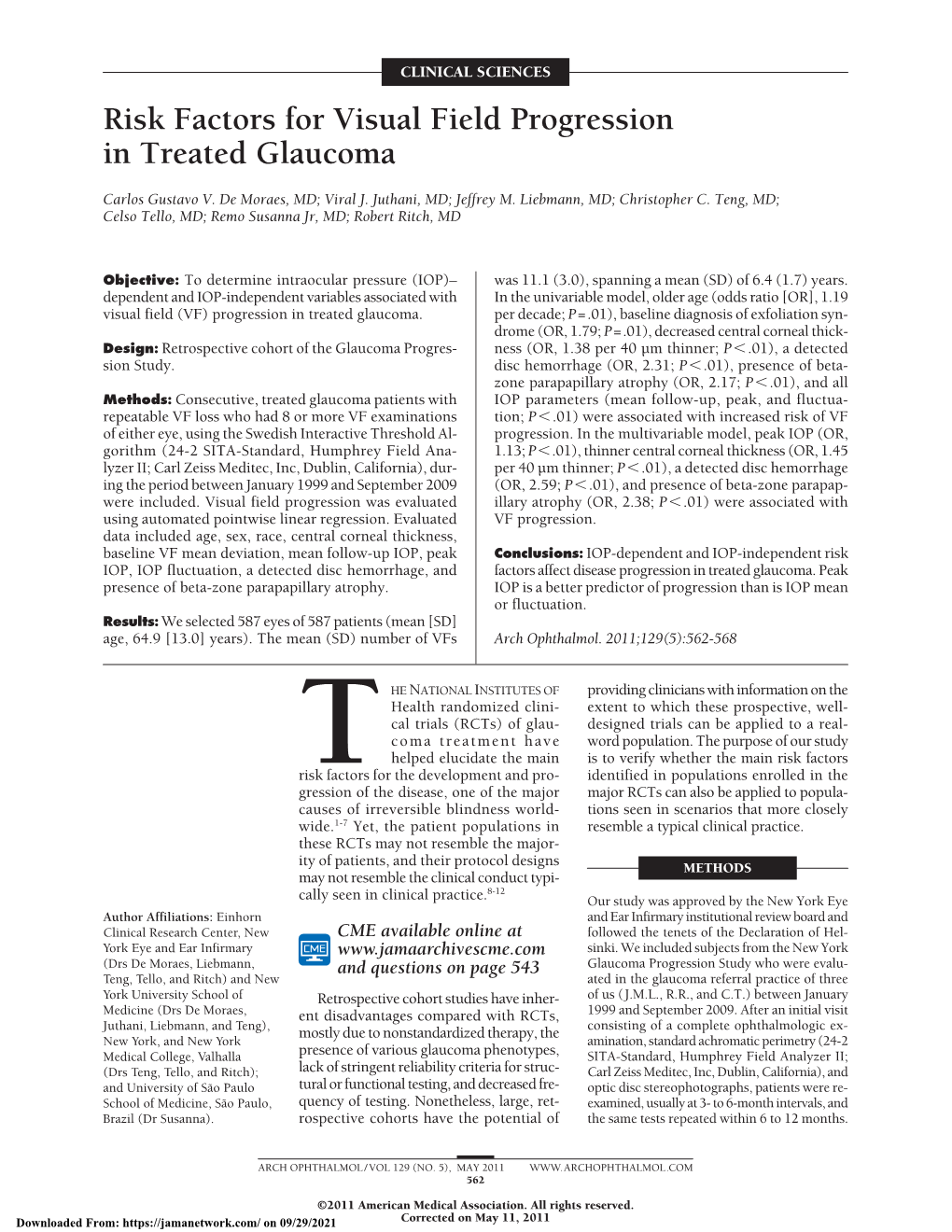 Risk Factors for Visual Field Progression in Treated Glaucoma