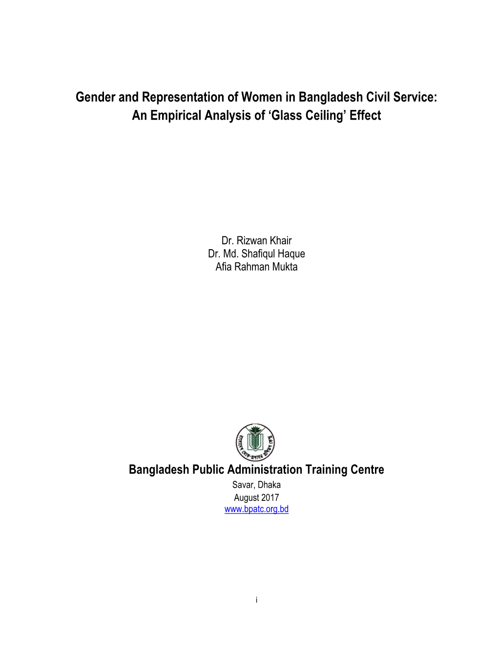 Gender and Representation of Women in Bangladesh Civil Service: an Empirical Analysis of ‘Glass Ceiling’ Effect