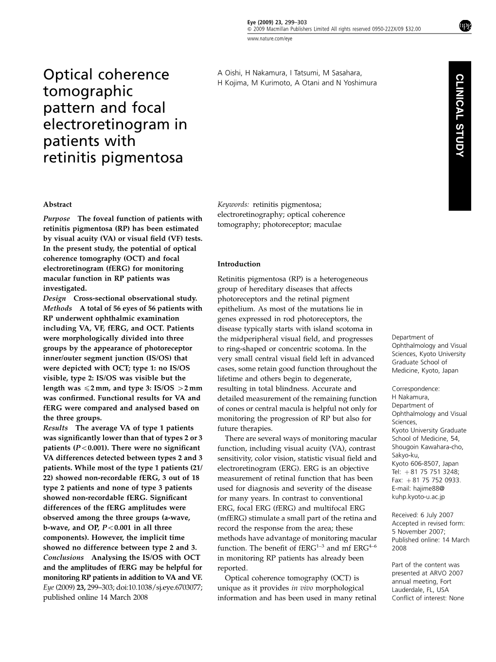 Optical Coherence Tomographic Pattern and Focal Electroretinogram