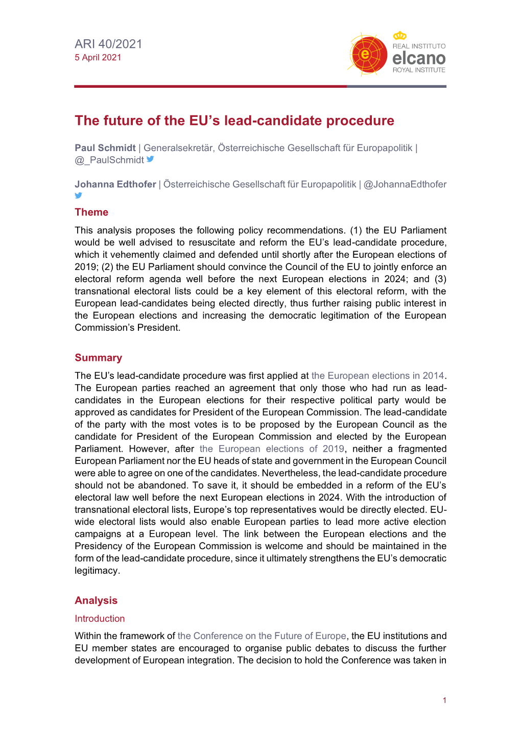 The Future of the EU's Lead-Candidate Procedure