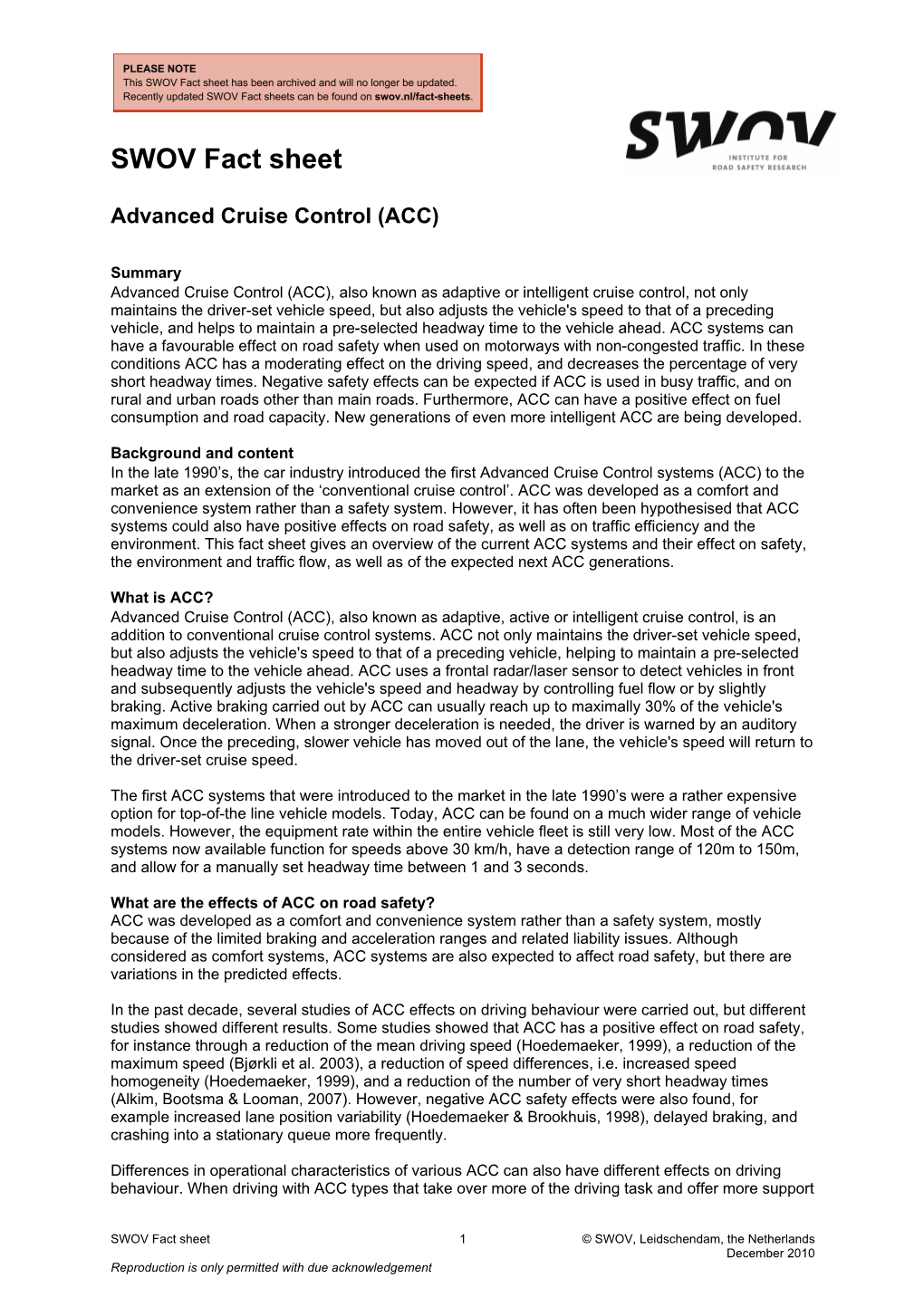 Factsheet Advanced Cruise Control (ACC)