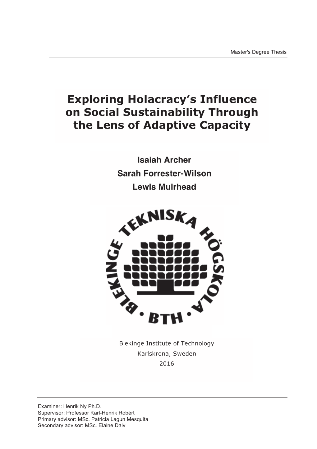 Cover Page Holacracythesis