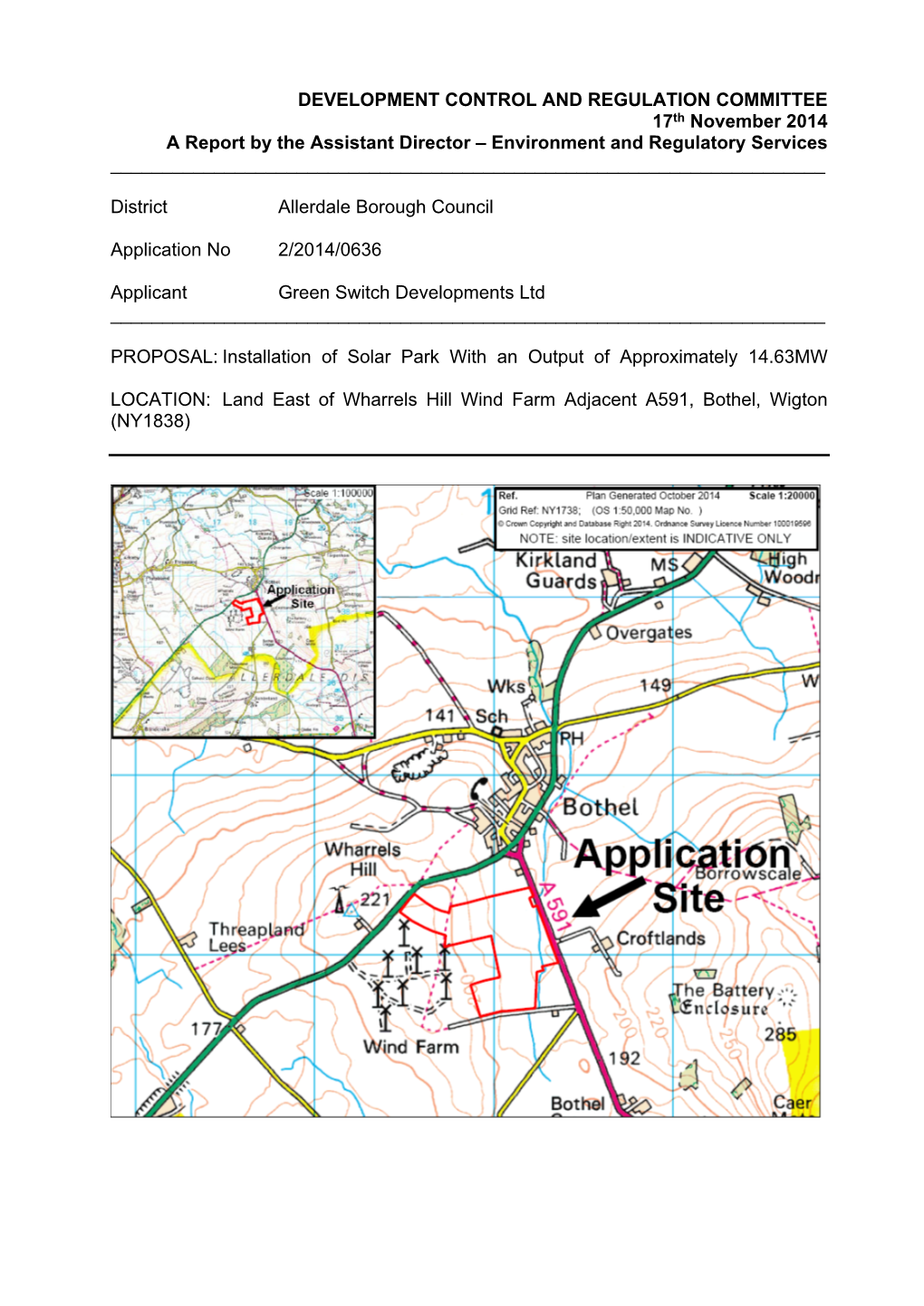 Planning Application No. 2/2014/0636 Installation of Solar