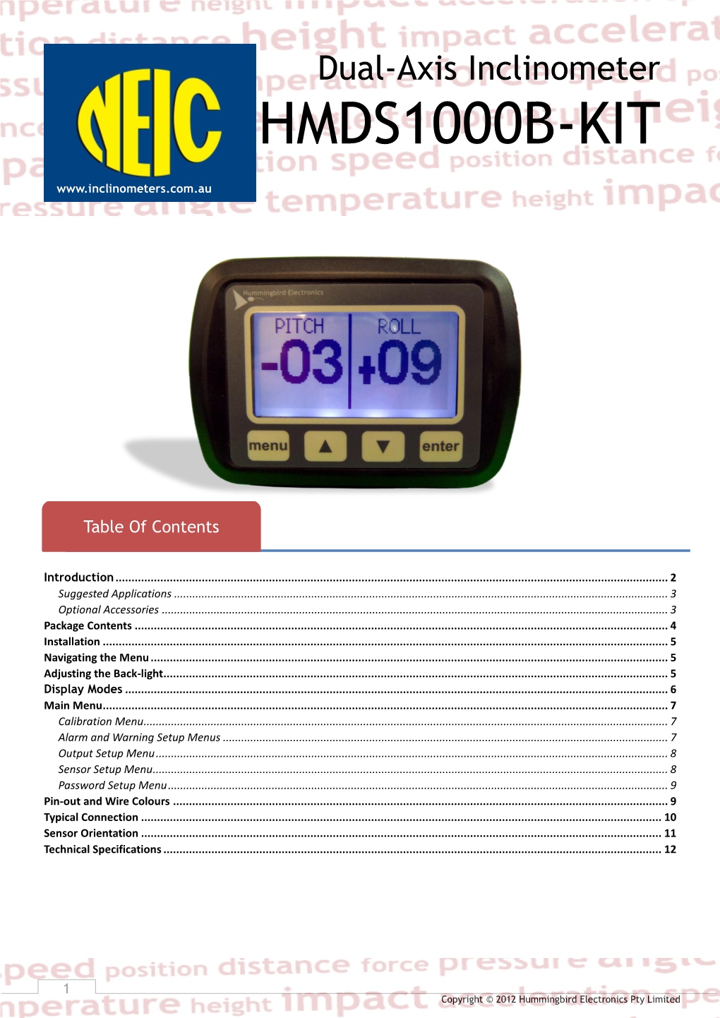 Dual-Axis Inclinometer HMDS1000B-KIT