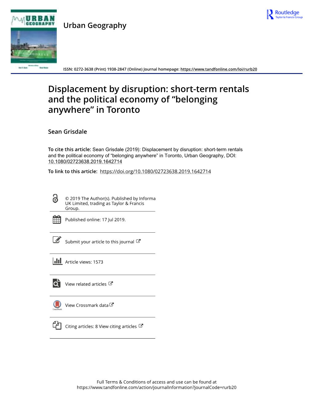 Short-Term Rentals and the Political Economy of “Belonging Anywhere” in Toronto