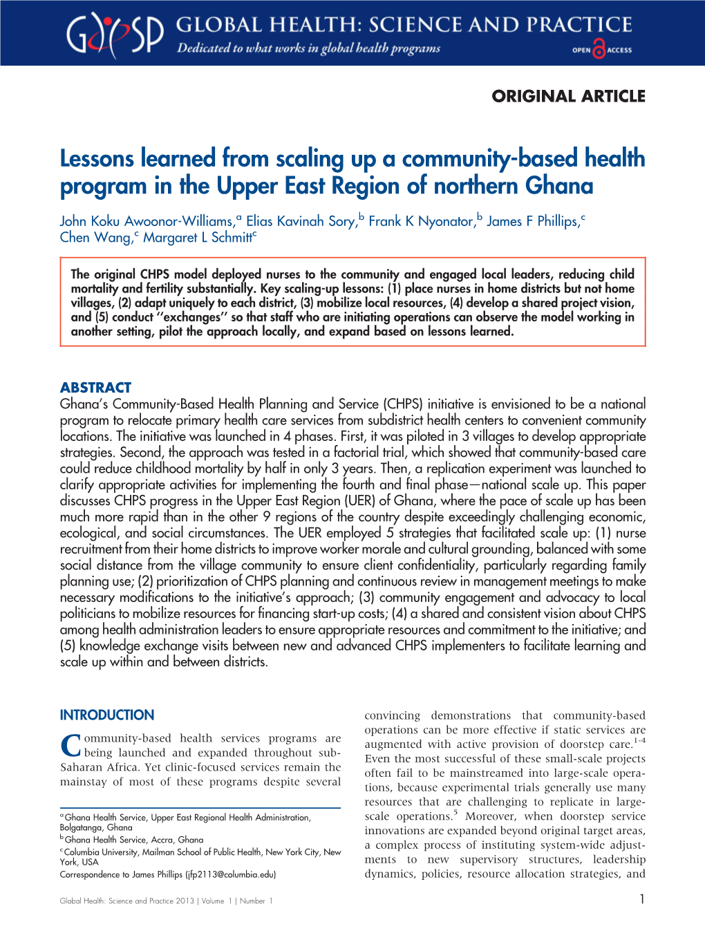 Lessons Learned from Scaling up a Community-Based Health Program in the Upper East Region of Northern Ghana