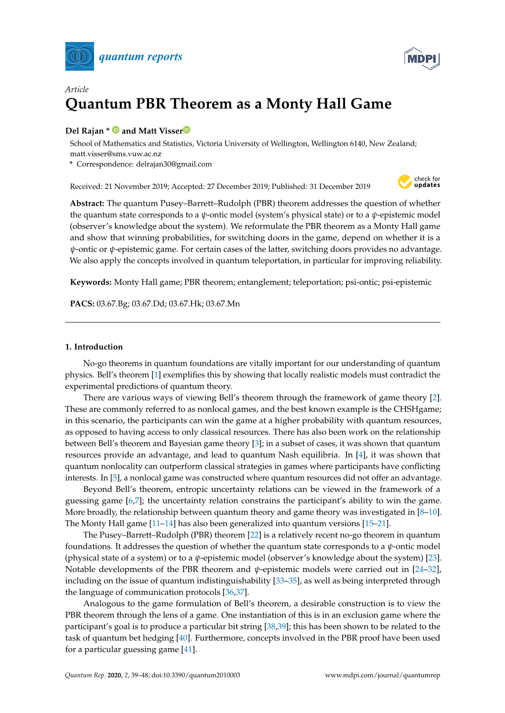 Quantum PBR Theorem As a Monty Hall Game