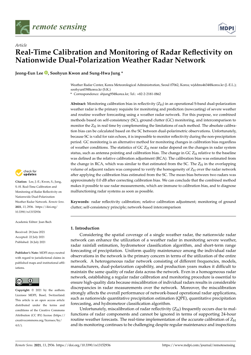 Real-Time Calibration and Monitoring of Radar Reflectivity on Nationwide