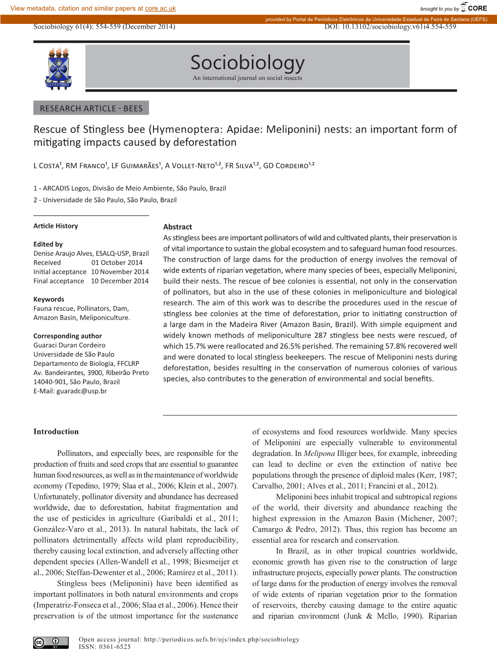 Sociobiology 61(4): 554-559 (December 2014) DOI: 10.13102/Sociobiology.V61i4.554-559