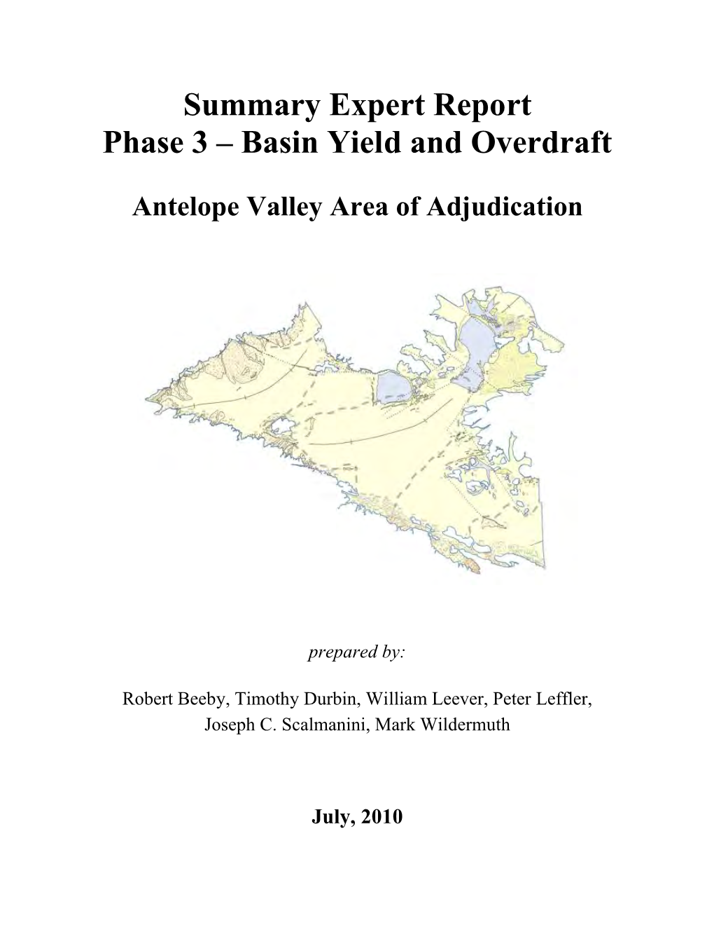 Summary Expert Report Phase 3 – Basin Yield and Overdraft