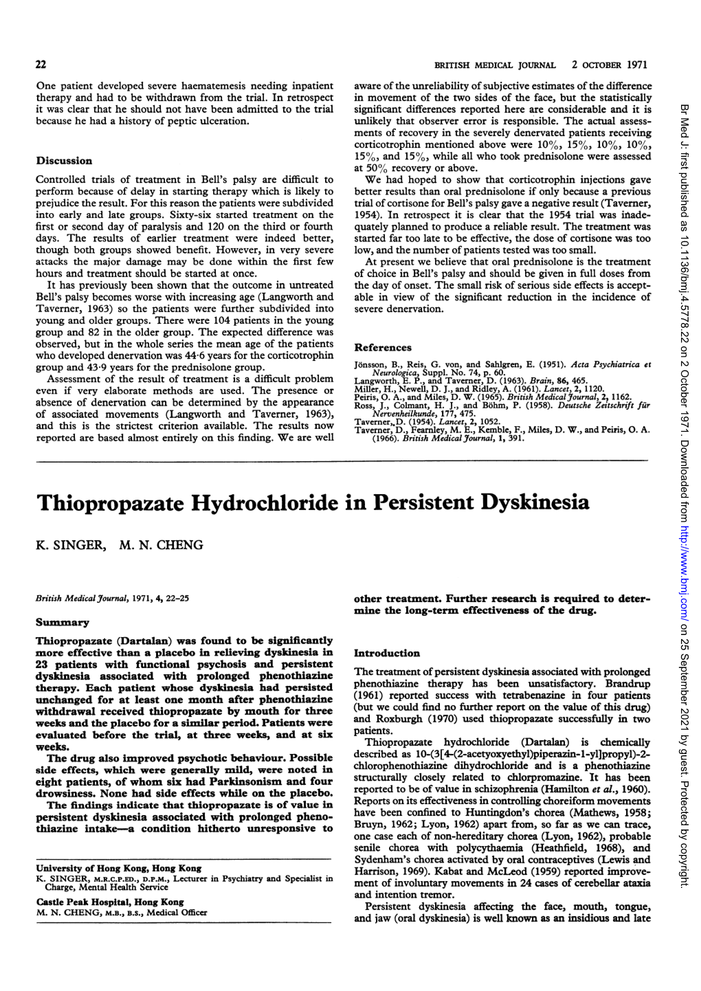 Thiopropazate Hydrochloride in Persistent Dyskinesia K