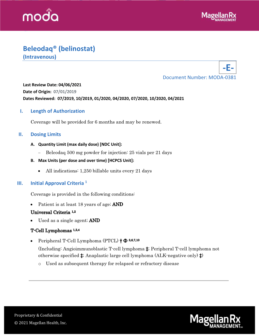 Beleodaq® (Belinostat)