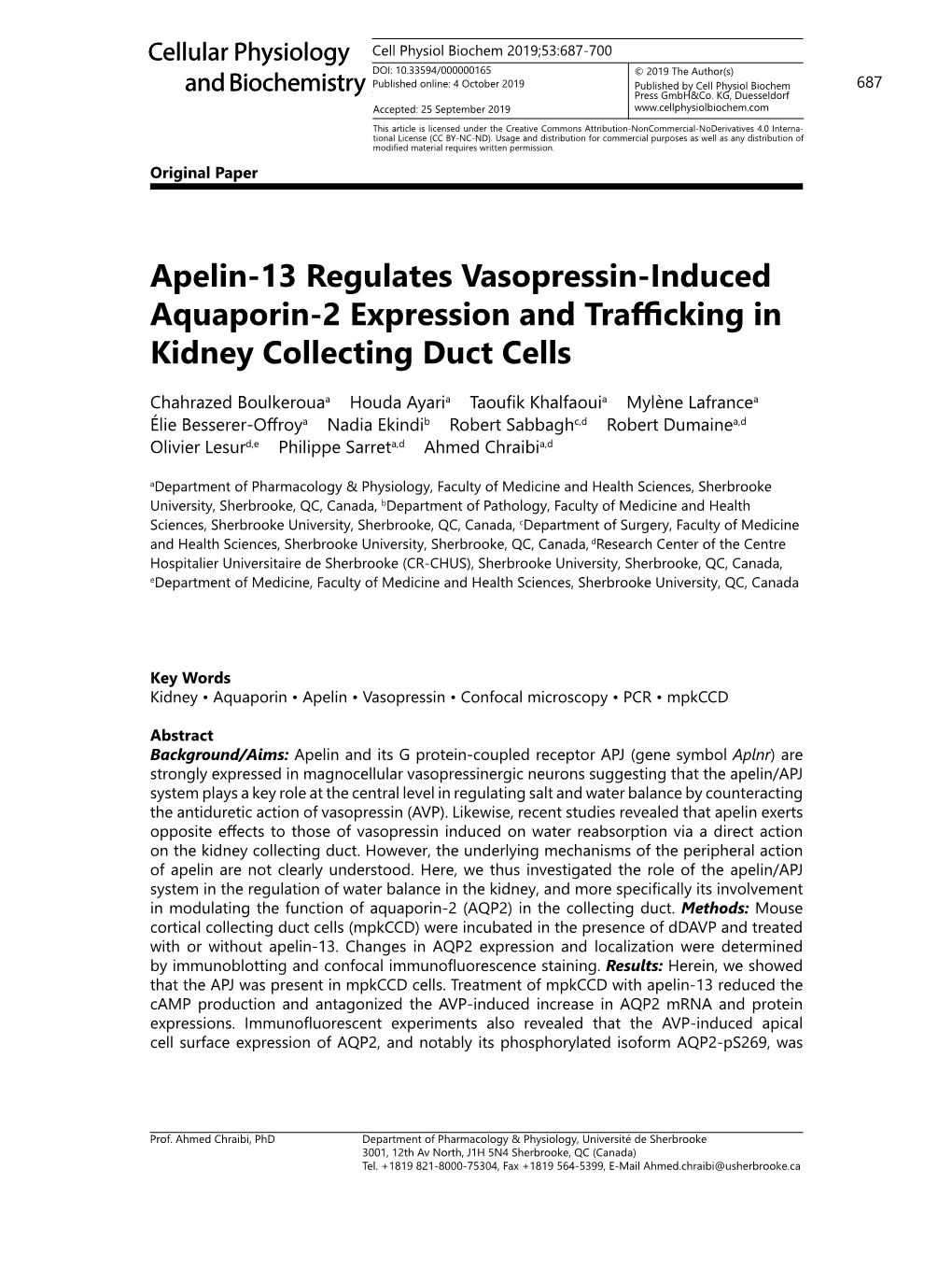 Apelin-13 Regulates Vasopressin-Induced Aquaporin-2 Expression and Trafficking in Kidney Collecting Duct Cells