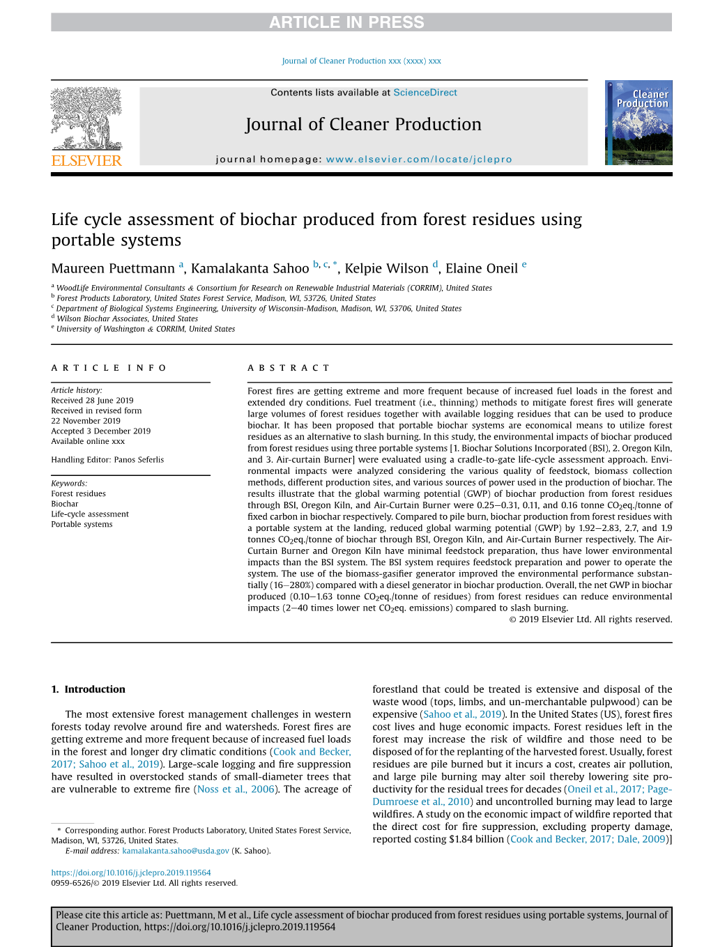 Life Cycle Assessment of Biochar Produced from Forest Residues Using Portable Systems