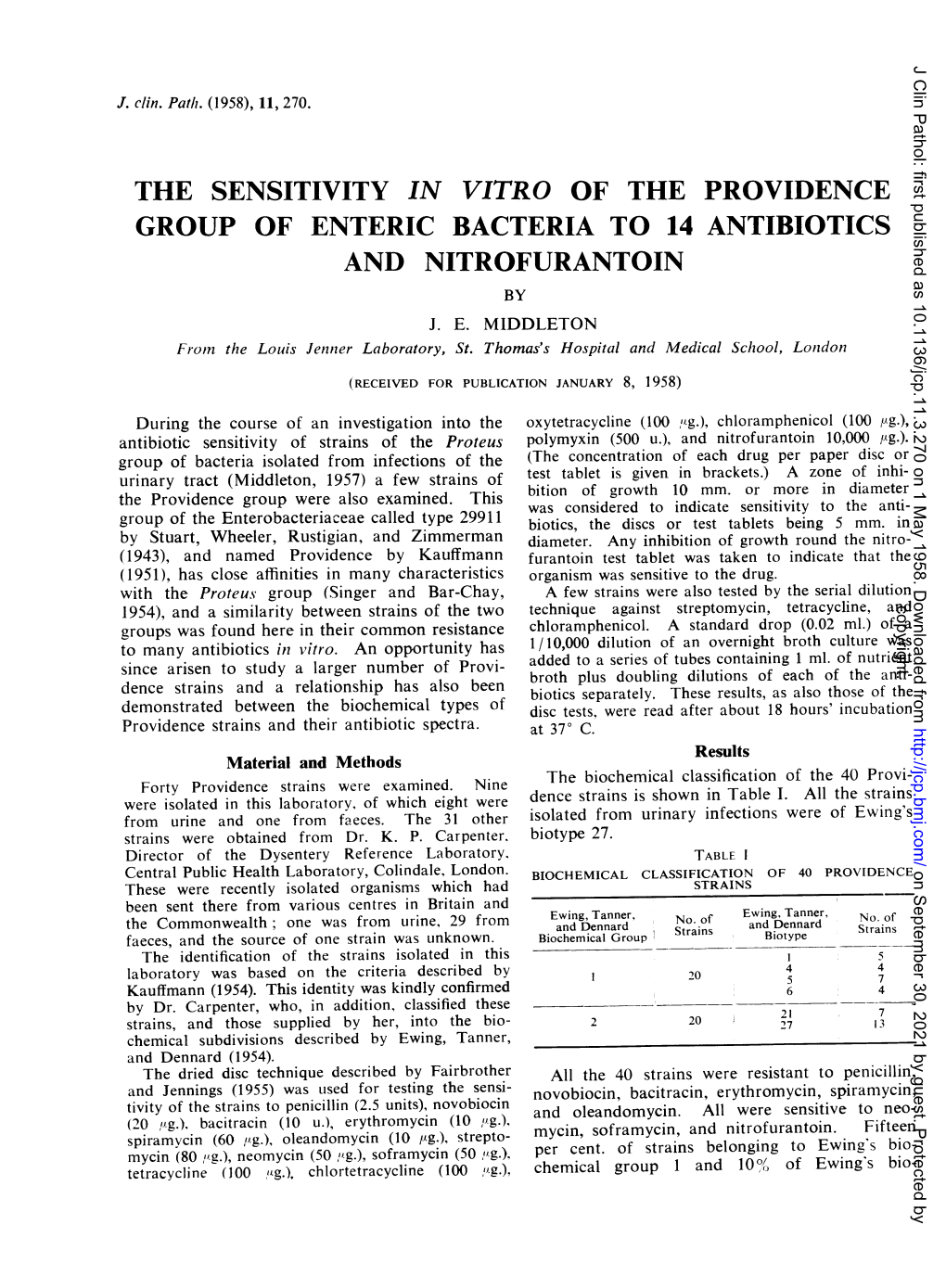 The Sensitivity in Vitro of the Providence And