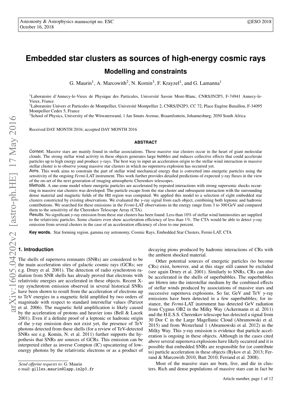 Embedded Star Clusters As Sources of High-Energy Cosmic Rays: Modelling and Constraints