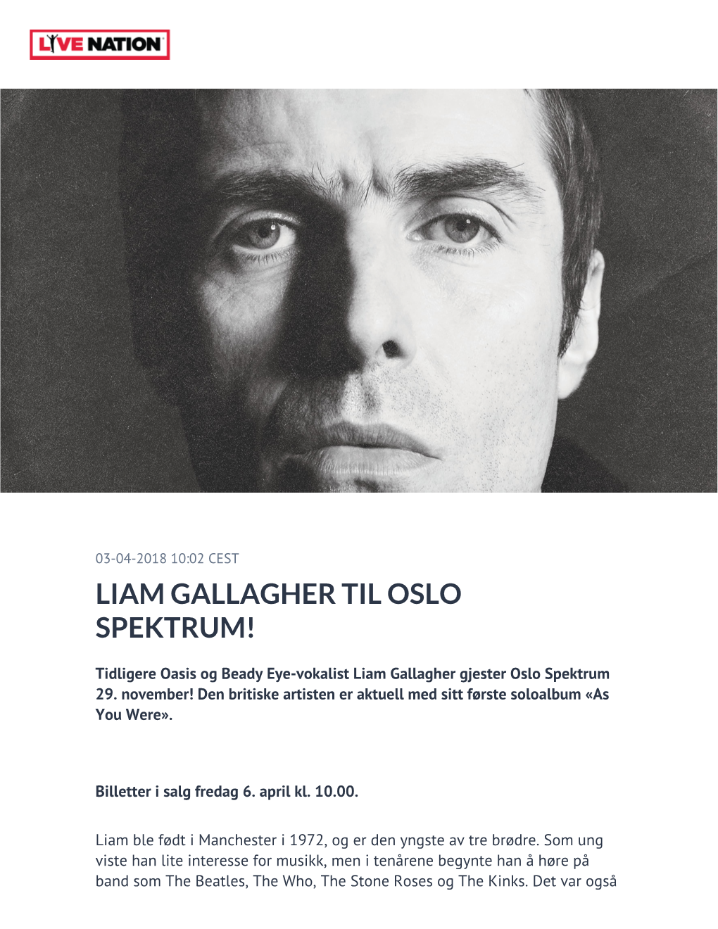 Liam Gallagher Til Oslo Spektrum!