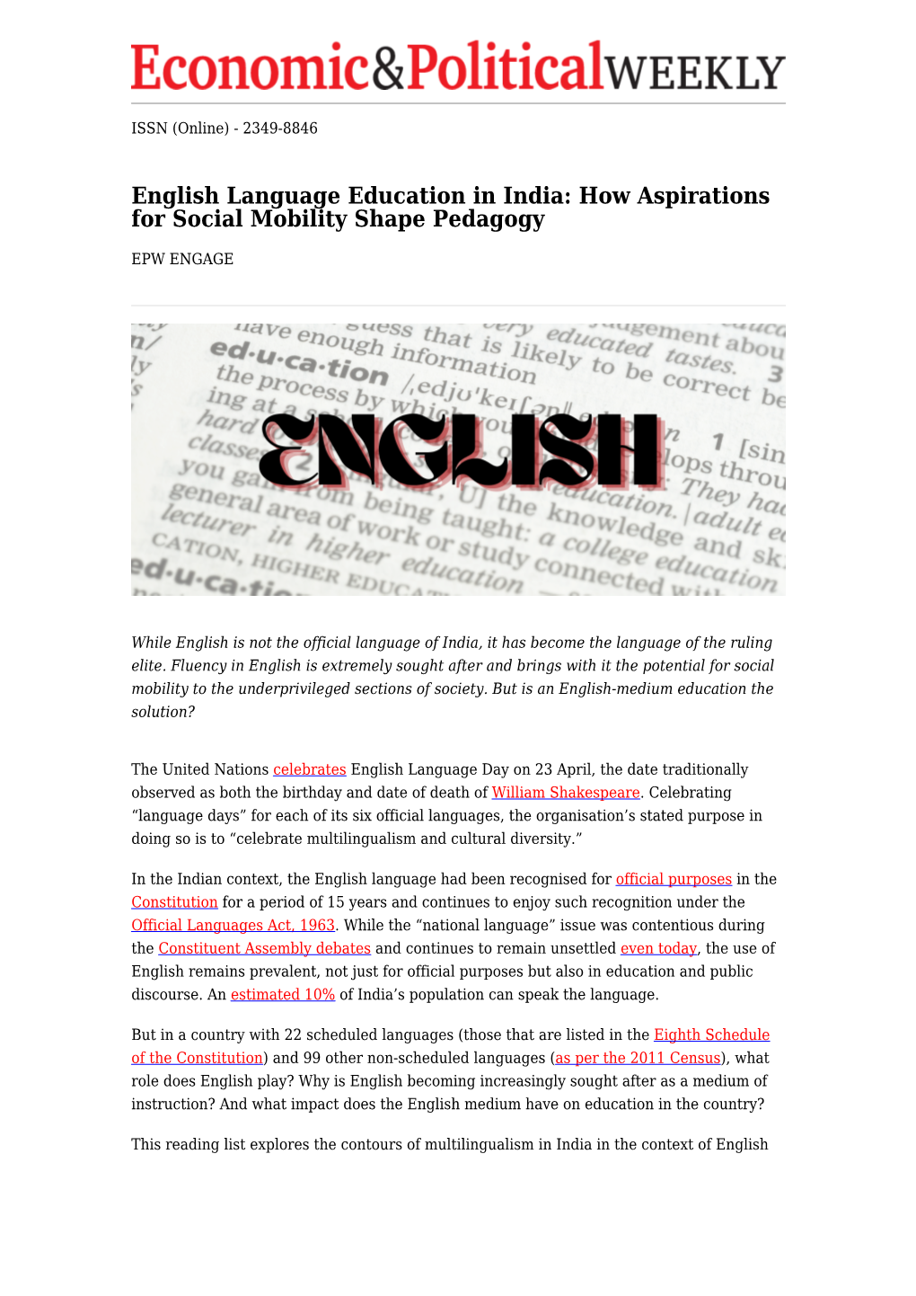 English Language Education in India: How Aspirations for Social Mobility Shape Pedagogy