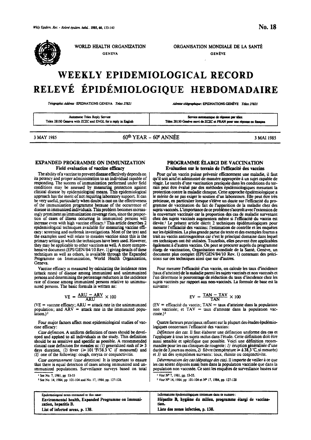 Weekly Epidemiological Record Relevé Épidémiologique Hebdomadaire