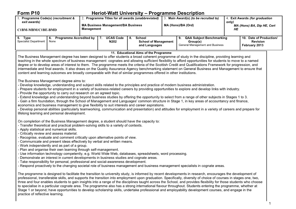 P10 Programme Descriptor (Previously Form 19)