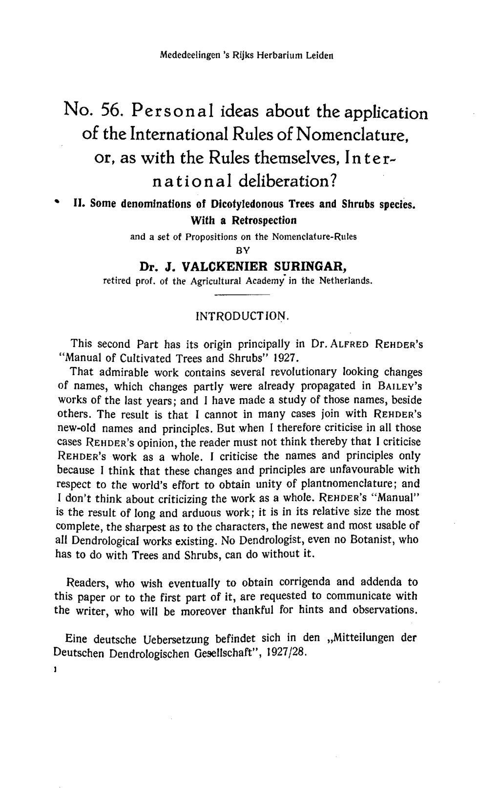 No. 56. P E R S O N a L Ideas About the Application of the International