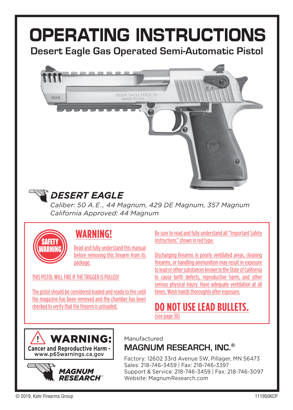 OPERATING INSTRUCTIONS Desert Eagle Gas Operated Semi-Automatic Pistol