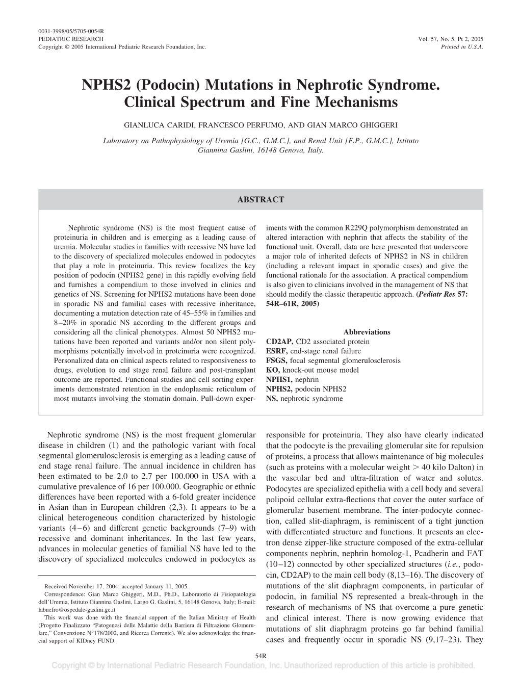 NPHS2 (Podocin) Mutations in Nephrotic Syndrome
