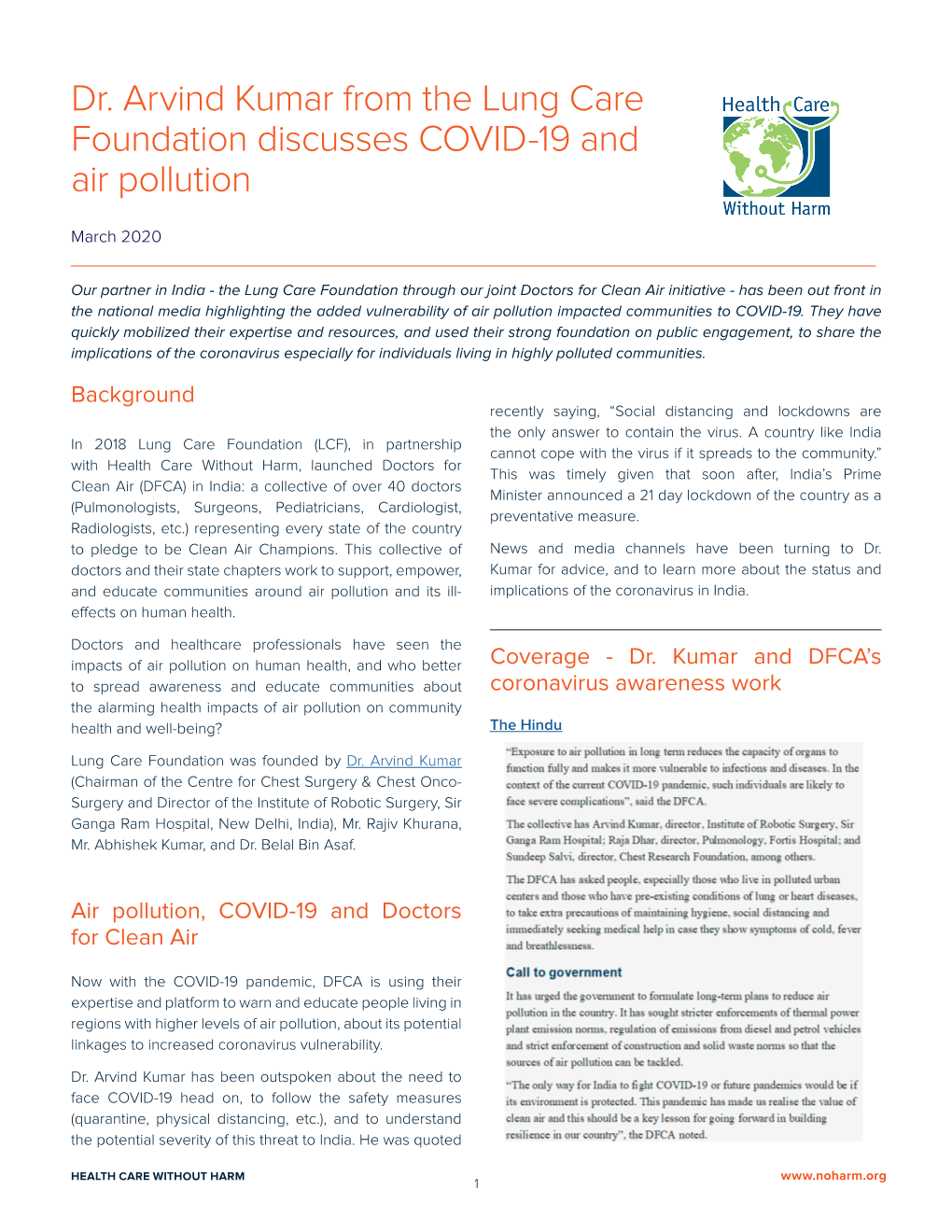 Dr. Arvind Kumar from the Lung Care Foundation Discusses COVID-19 and Air Pollution