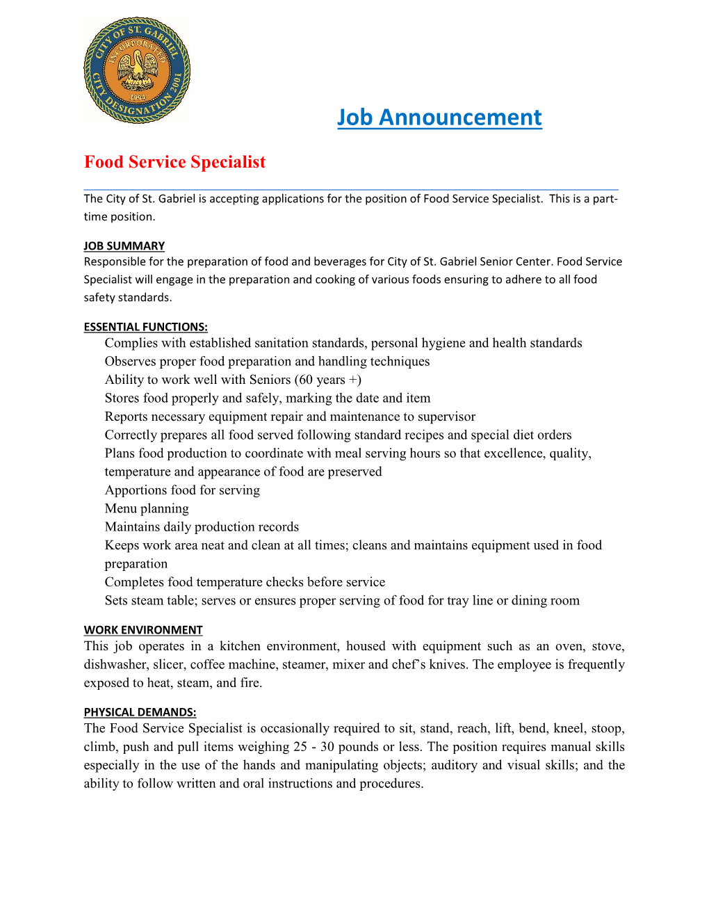 Job Announcement