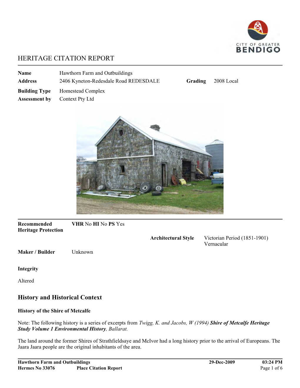 Heritage Citation Report