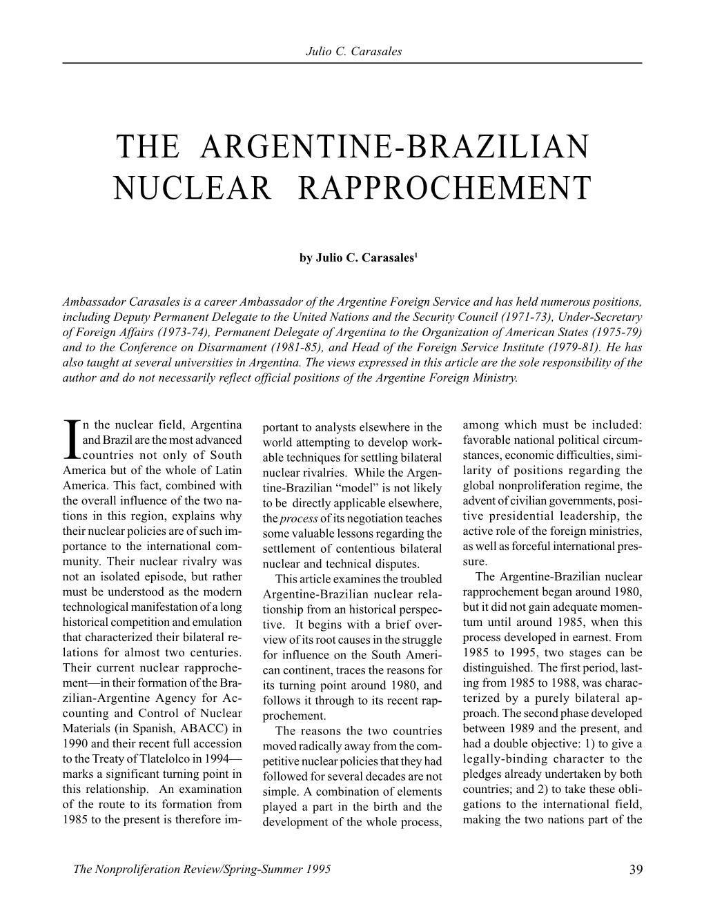 The Argentine-Brazilian Nuclear Rapprochement