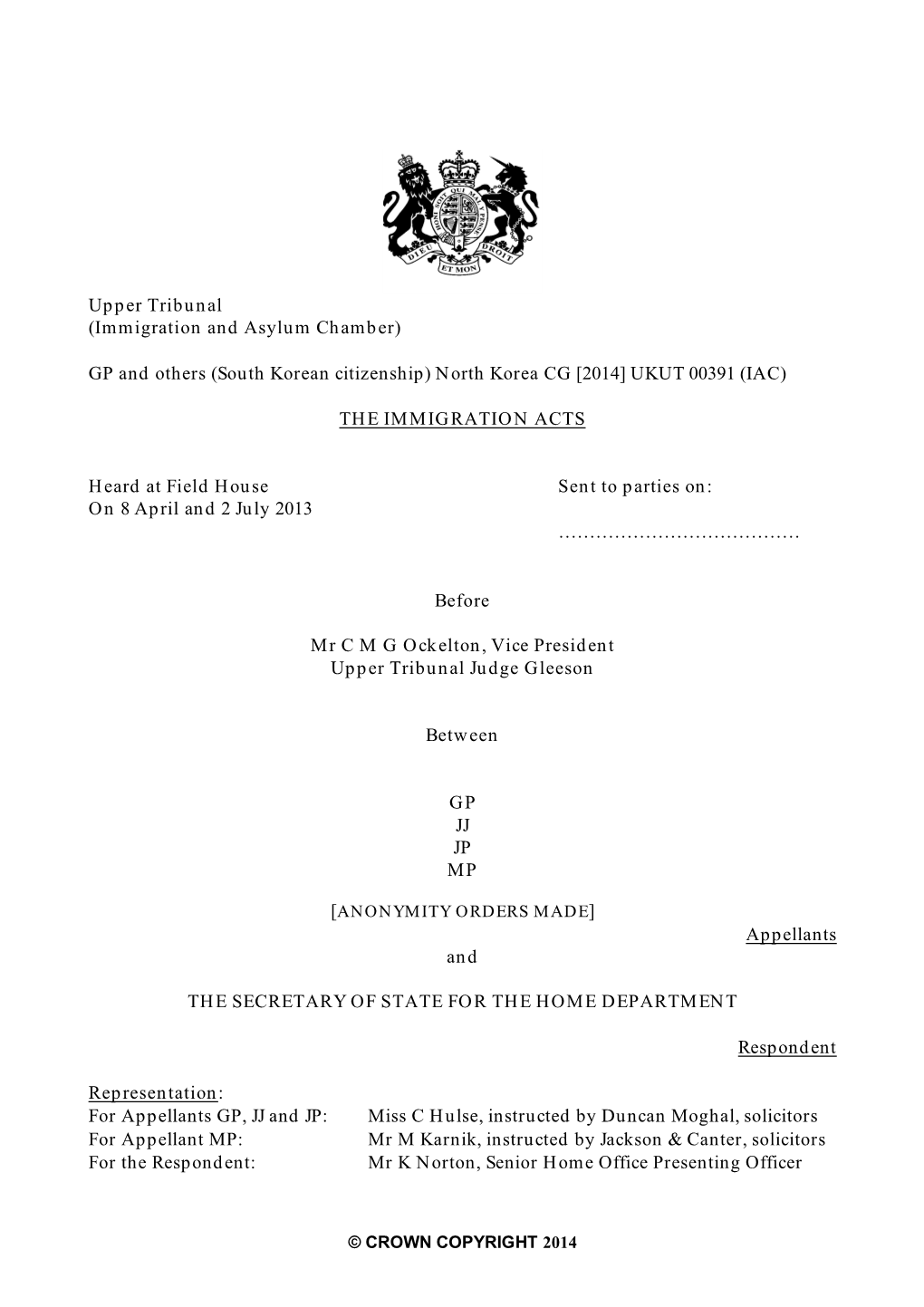 South Korean Citizenship) North Korea CG [2014] UKUT 00391 (IAC)