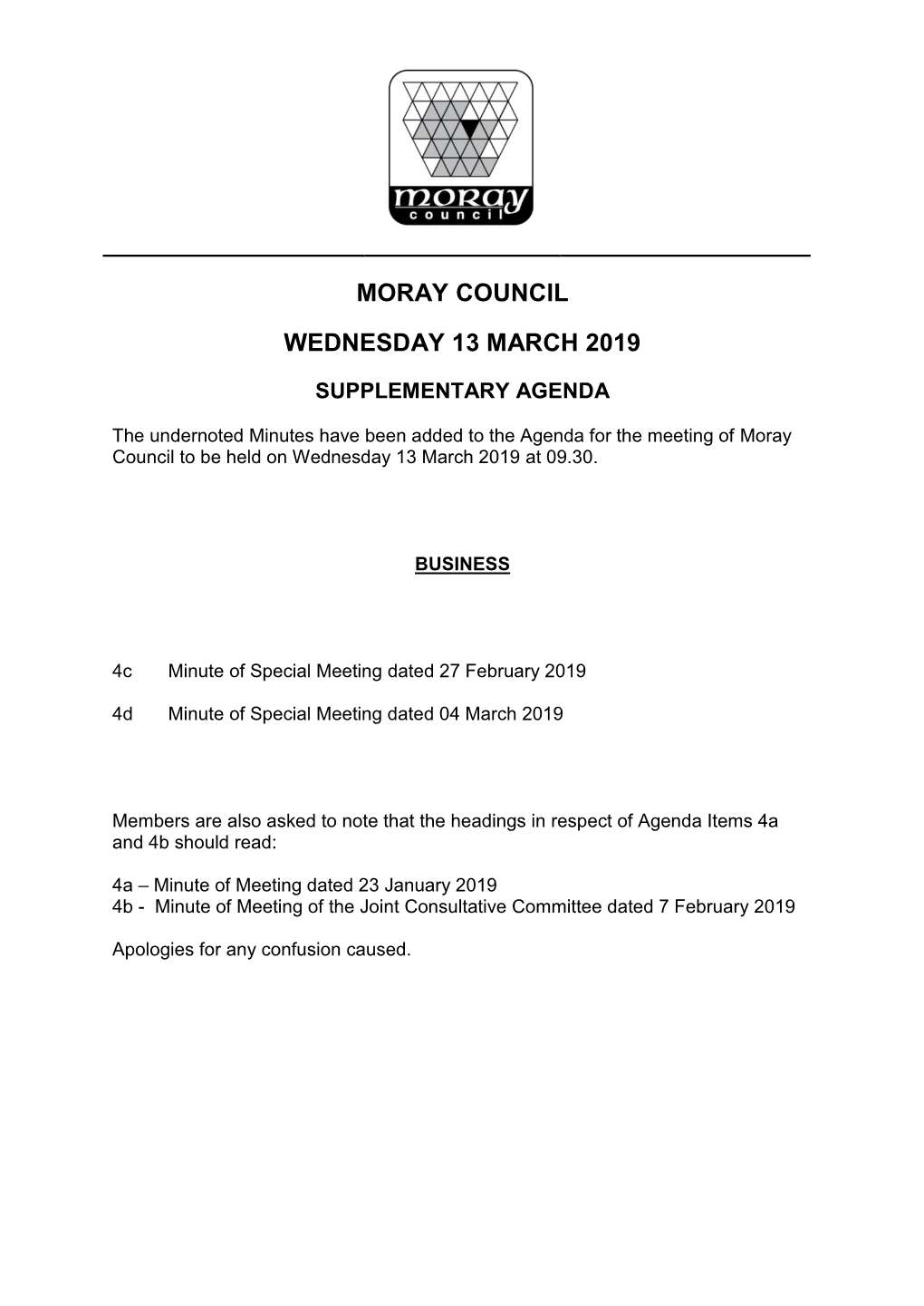 Moray Council Wednesday 13 March 2019