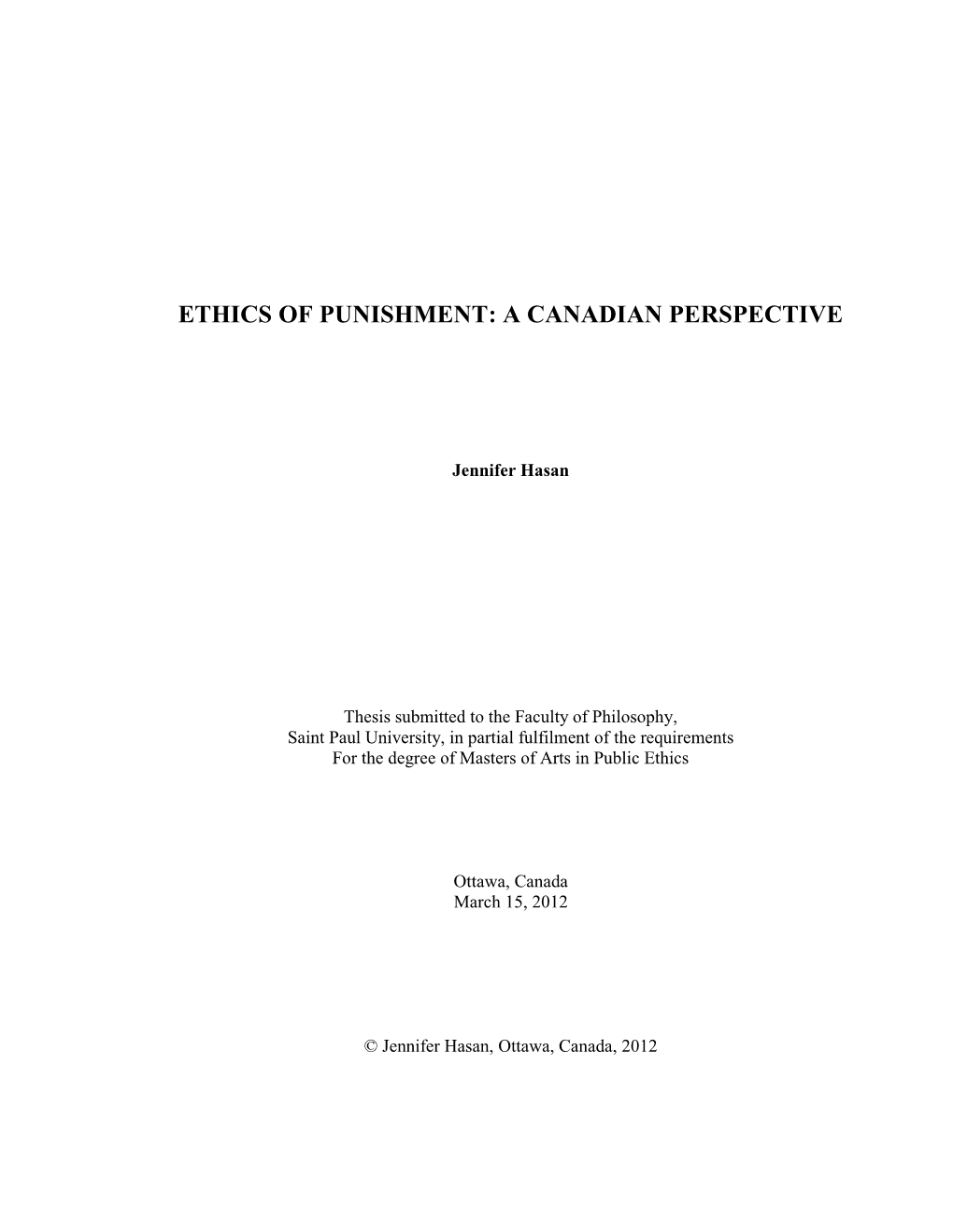 Ethics of Punishment: a Canadian Perspective