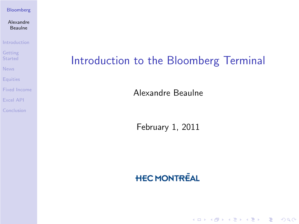 Introduction to the Bloomberg Terminal News