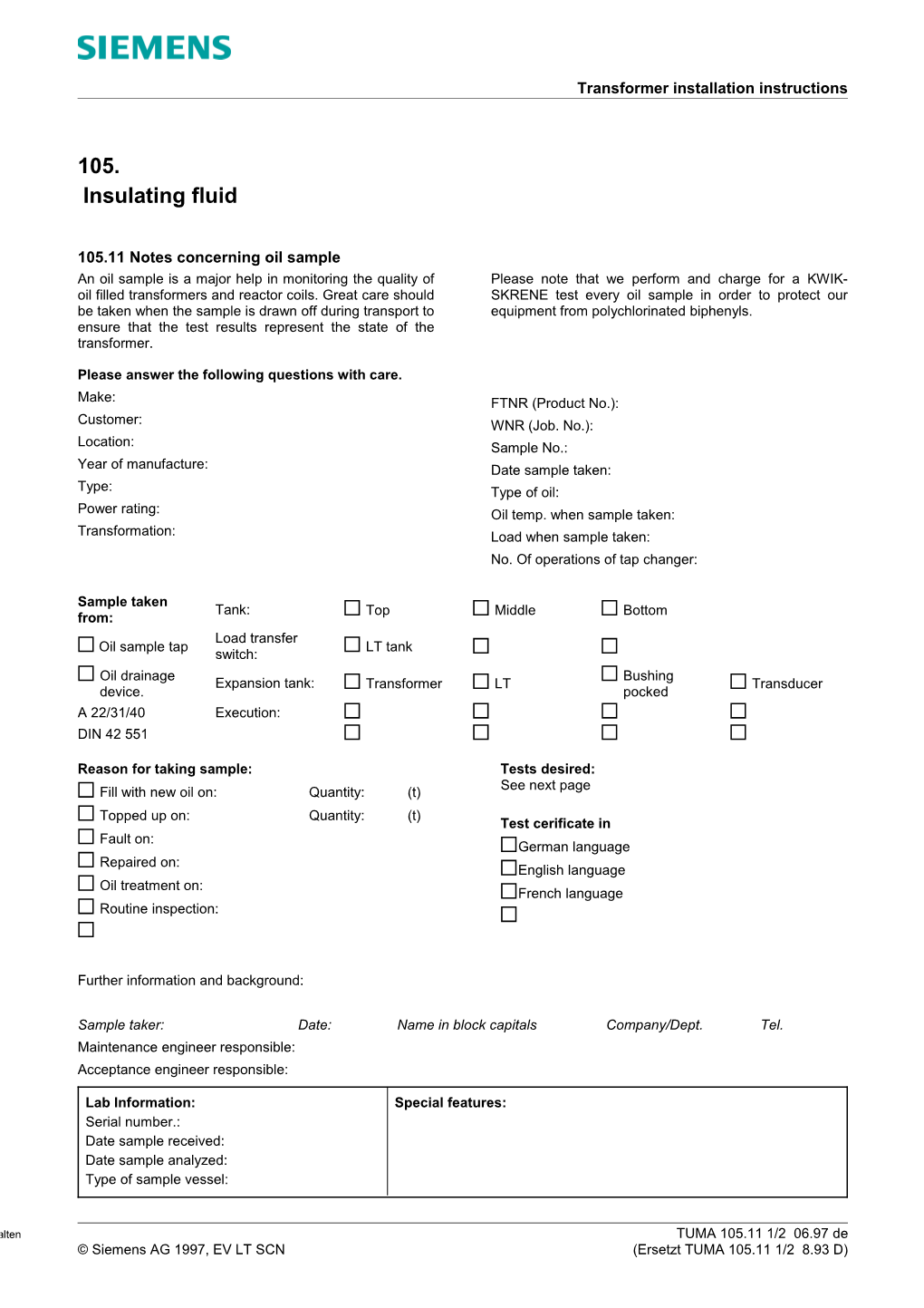 105.11 Notes Concerning Oil Sample