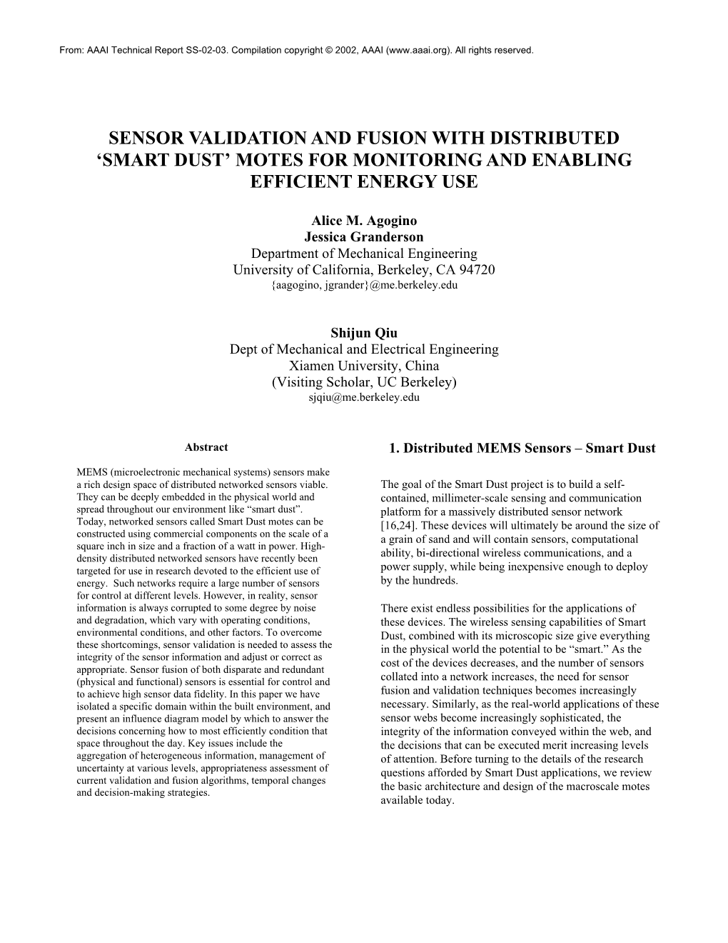 Sensor Validation and Fusion with Distributed Smart Dust Motes For