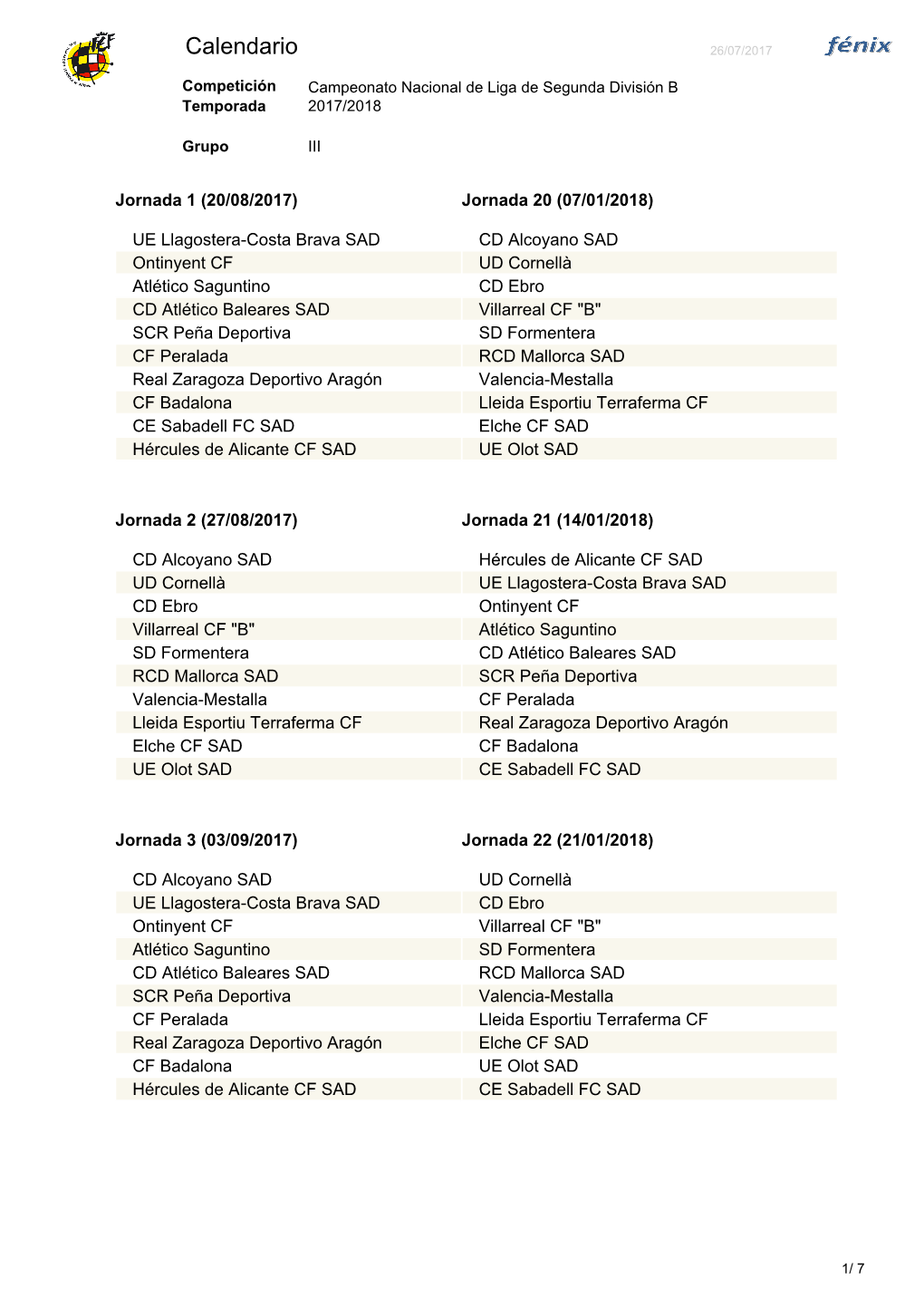 Calendario 26/07/2017