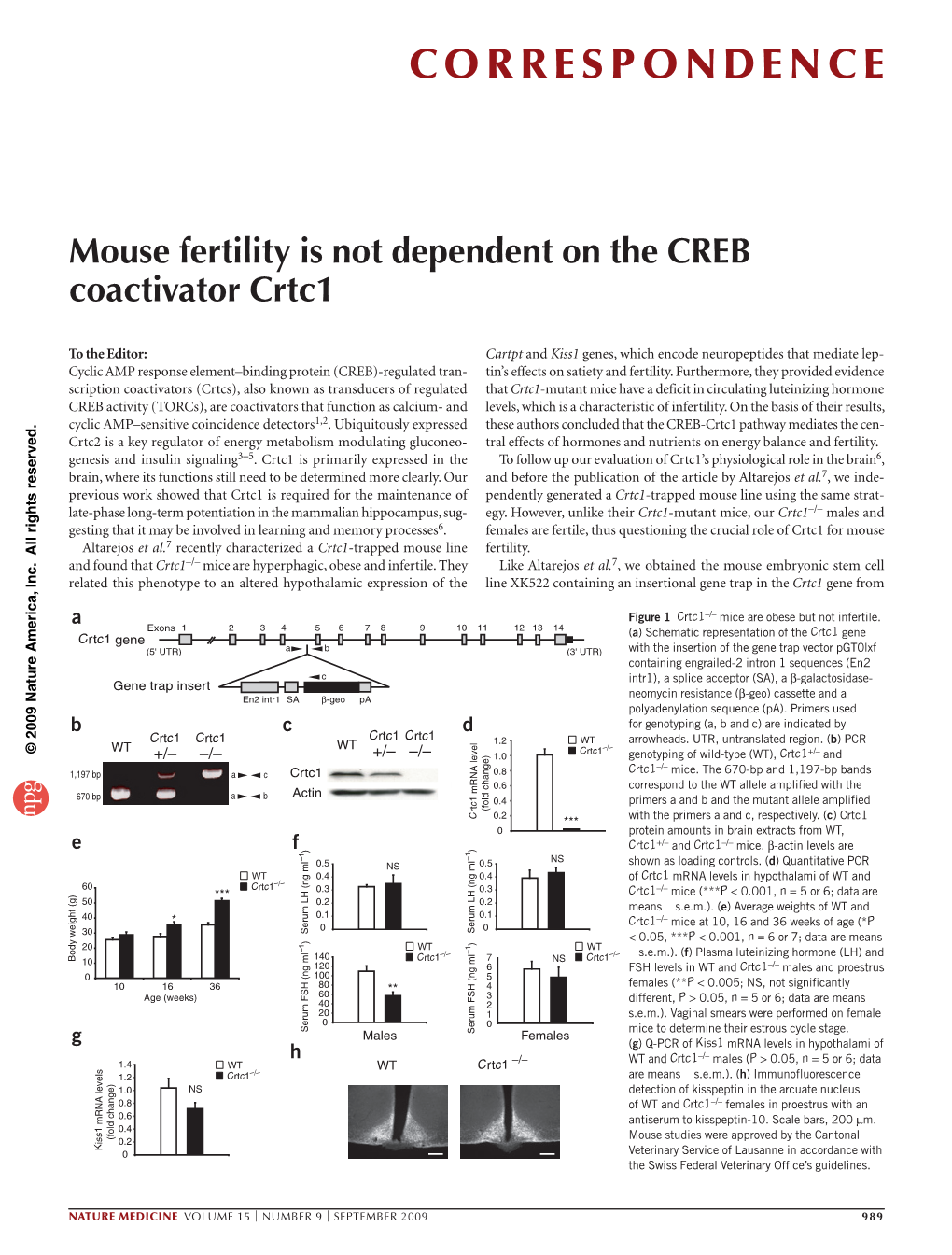 Mouse Fertility Is Not Dependent on the CREB Coactivator Crtc1