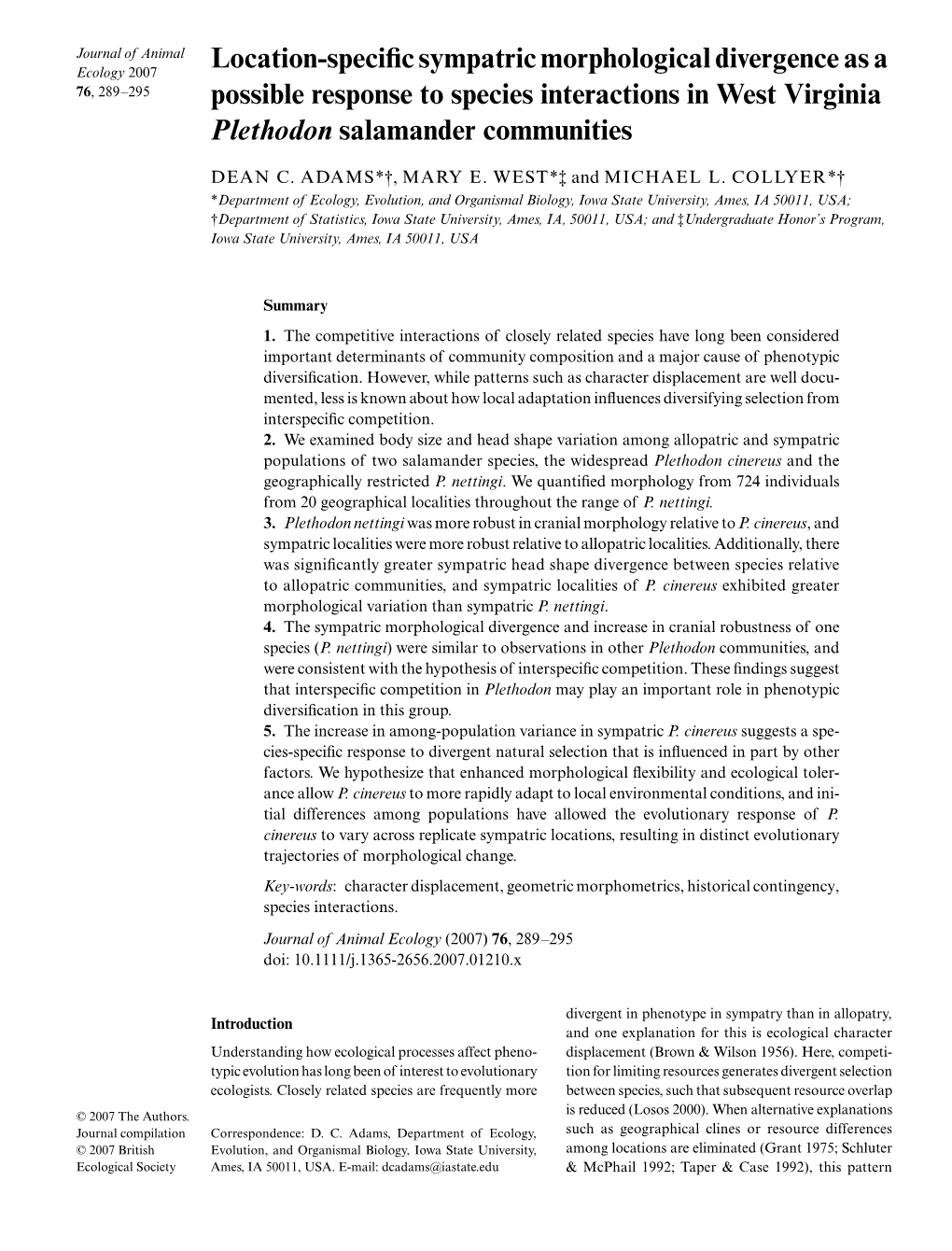 Location-Specific Sympatric Morphological Divergence As A