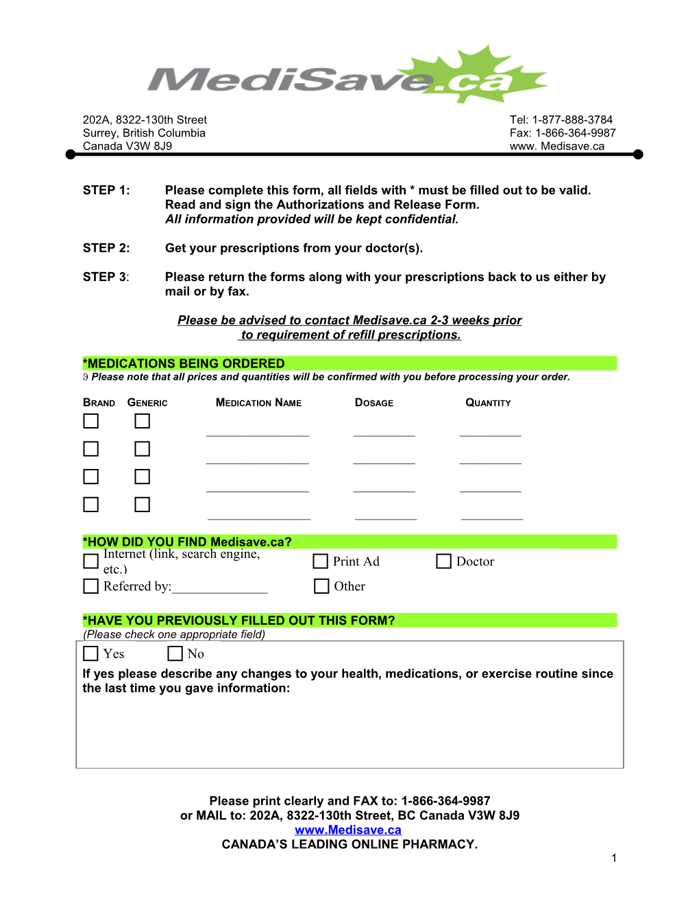 Medisave Order Form