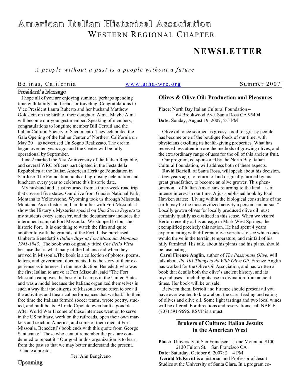 Summer 2007 Newsletter