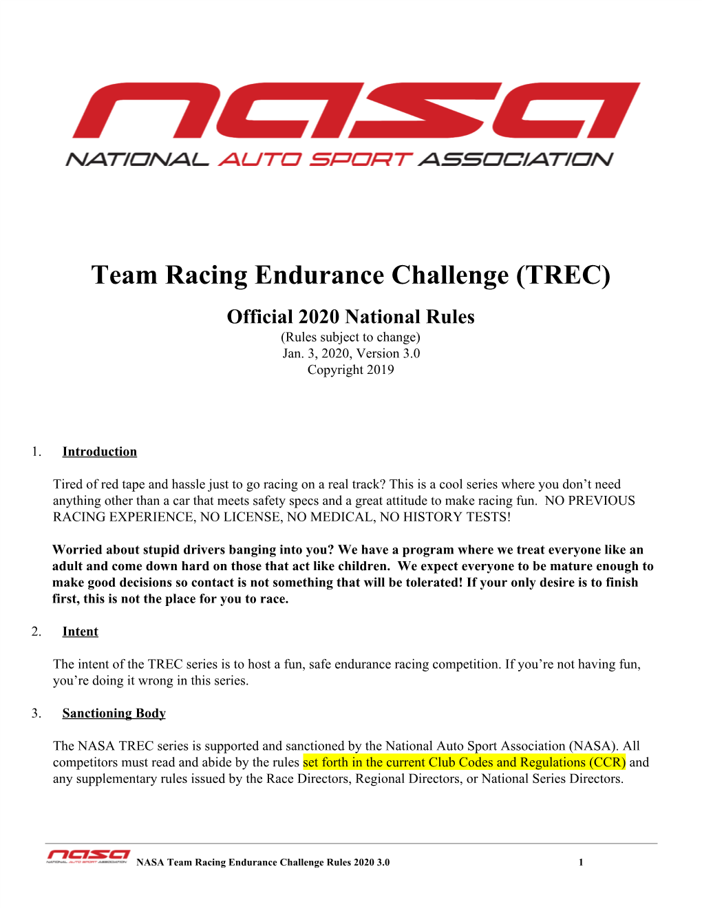 Team Racing Endurance Challenge (TREC) Official 2020 National Rules (Rules Subject to Change) Jan